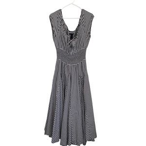 GINGHAM Black and White Maxi Dress Flowy Cap Sleeves Gathered at waist Sz L